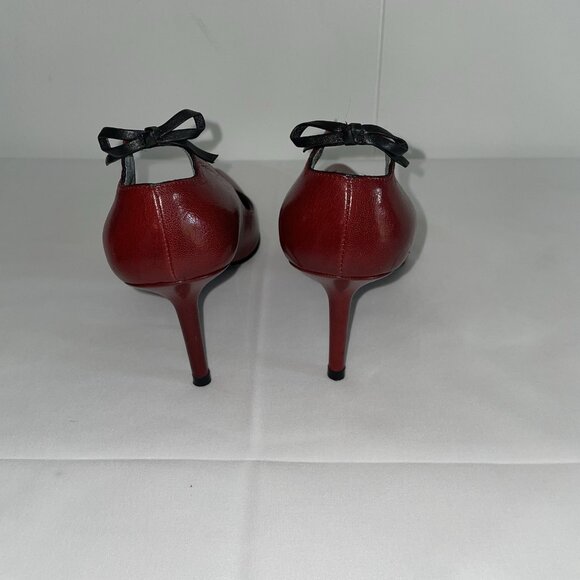 Richard Tyler Cherry Red,  Pointed high Heels, US size 8  made in Italy Bow - Picture 8 of 14